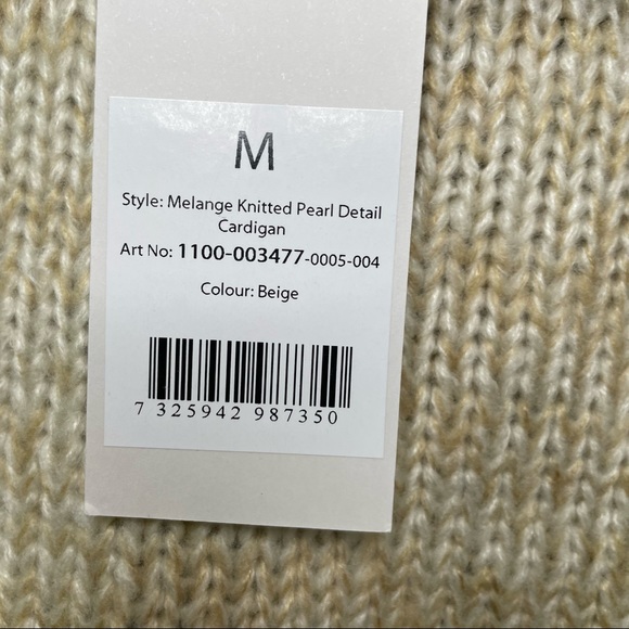 Asos NA-KD pearl detail cardigan in beige Size M NWT - Picture 3 of 4